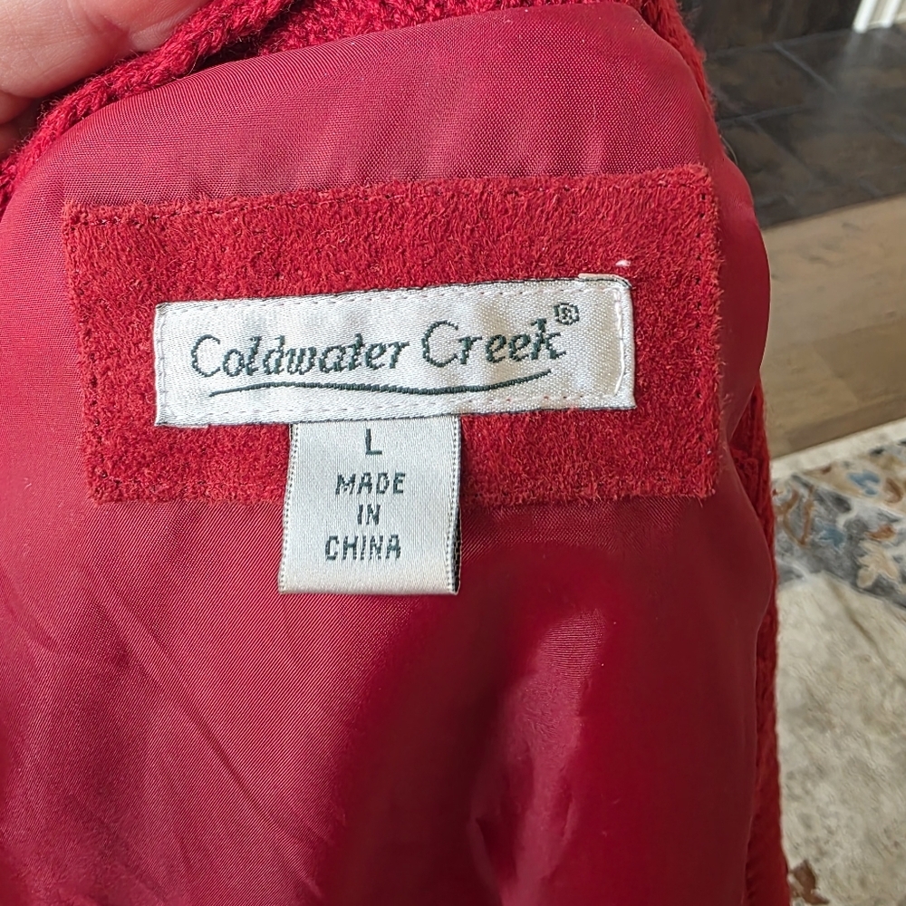 Coldwater Creek Red Suede Leather Cable Knit Jacket Size Large L - Picture 16 of 16